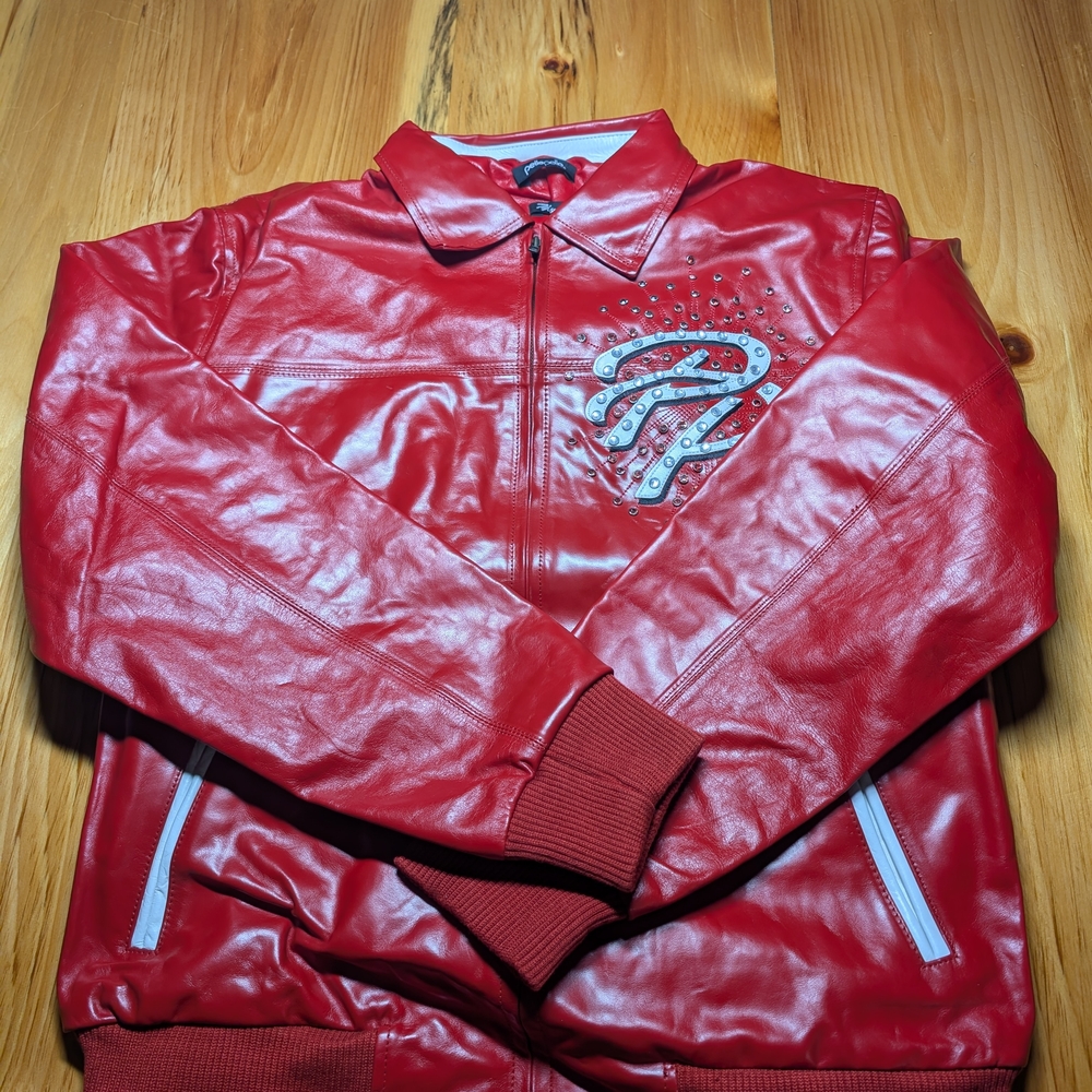 Pelle Pelle Red Leather Jacket with Silver Embellishments